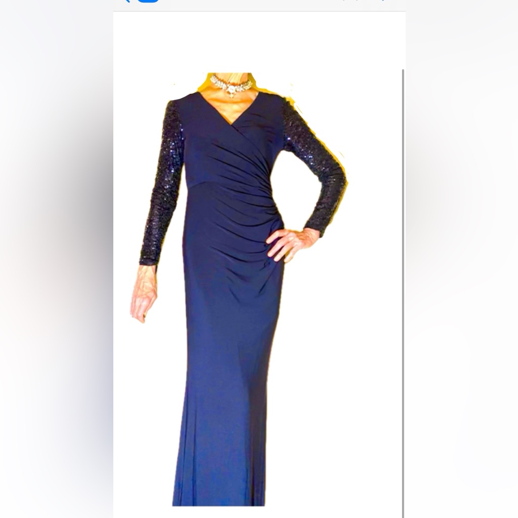 Eliza J Sequined, Floor-Length Gown, Dark Blue, Size 4